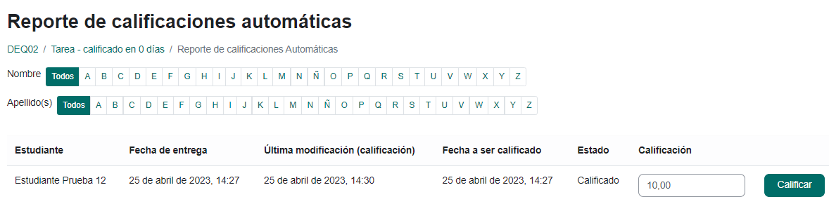 Reporte de calificaciones automáticas